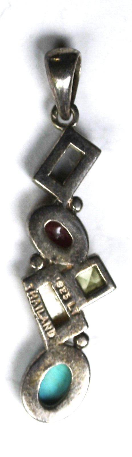 Sterling Silver Turquoise MOP Peridot Tiered Geometric Pendant 40mm x 11mm