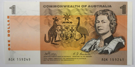 1972 $1 One Dollar Common Wealth of Australia Banknote AQK 159249 Uncirculated