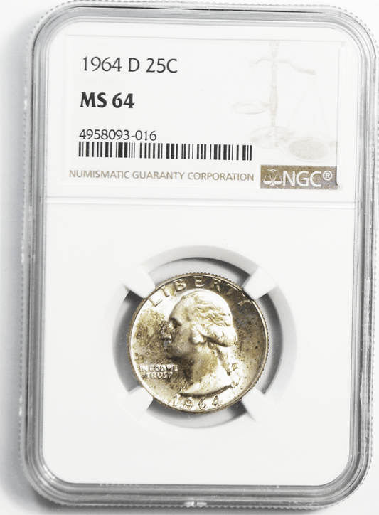 1964 D 25c Washington Silver Quarter Dollar NGC MS64 Gem Uncirculated