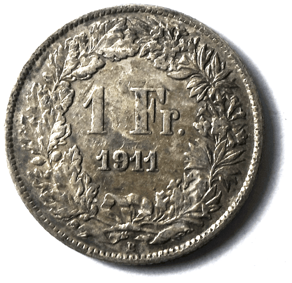 1911 B Switzerland One Franc Silver Coin KM# 24
