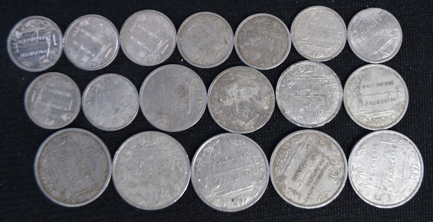 18pc France French Colonies Oceania Polynesia Coins Lot 1949-1988