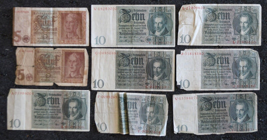 1942 5 Mark & 1929 10 Mark Germany Reichsmark Bank Notes