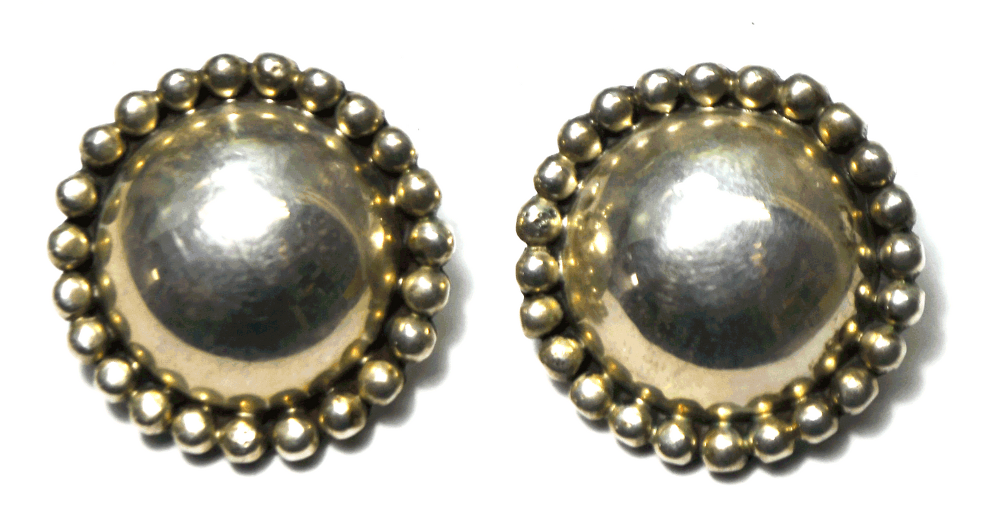 Sterling W Yellowhorse Round Domed Dot Halo Clip On Earrings 27mm