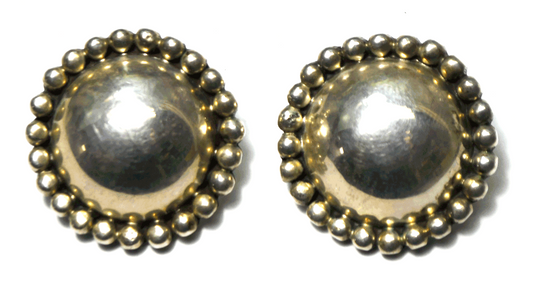 Sterling W Yellowhorse Round Domed Dot Halo Clip On Earrings 27mm