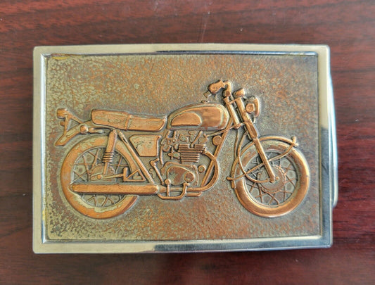 Vintage Motorcycle Belt Buckle Copper Inserted In Stainless Steel 3 1/4"x 2 1/4"