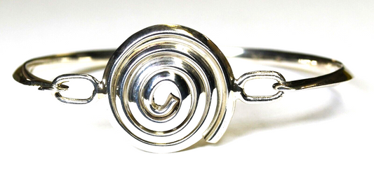 Sterling Silver Spiral Center Latch Hinged Oval Bangle 22mm Bracelet