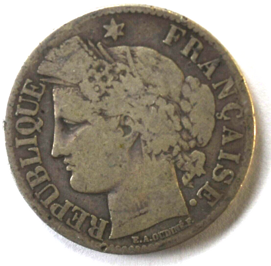 1871 A France 2 Two Francs Silver Coin KM# 817.1