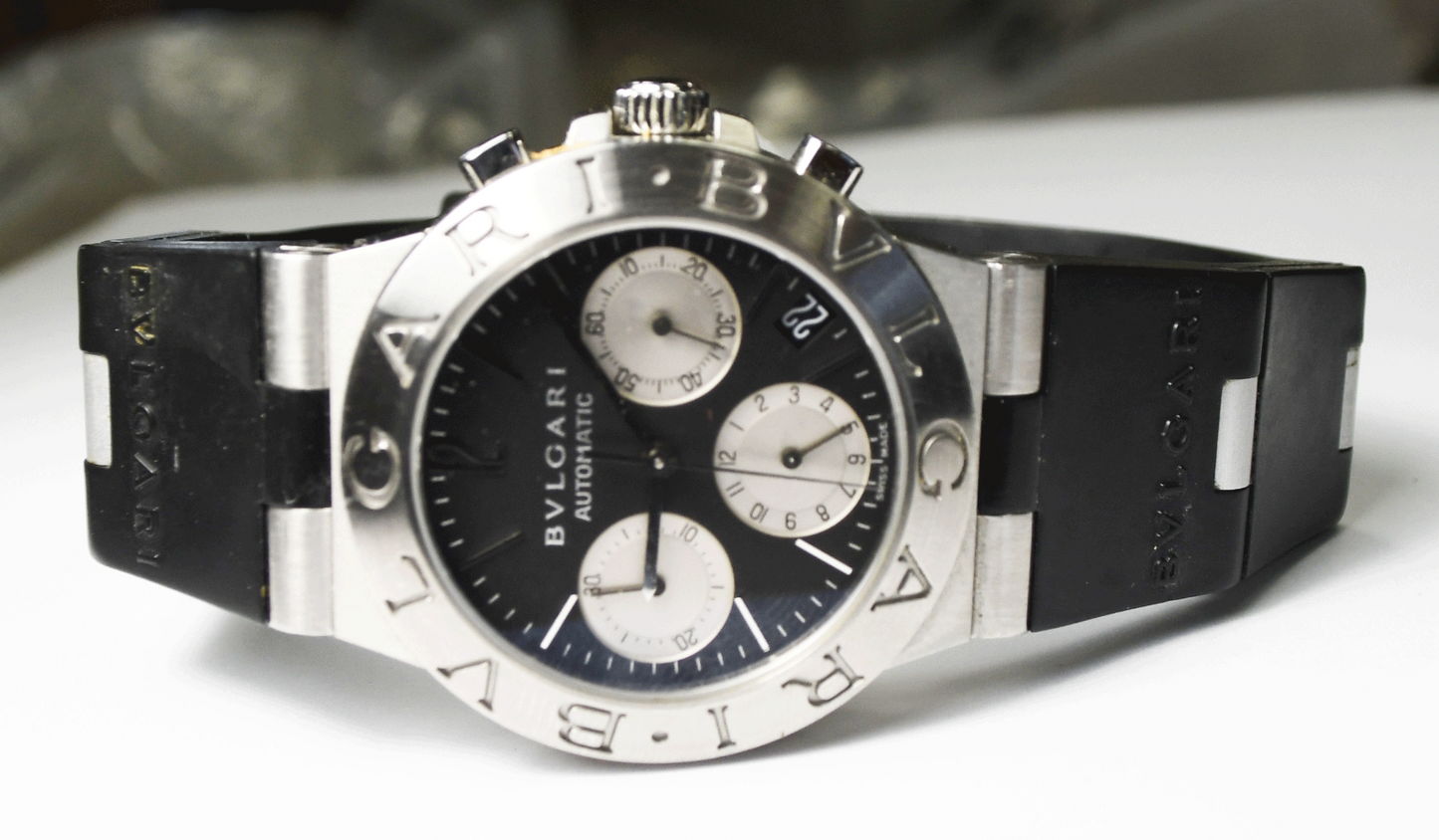 Men's Bvlgari Automatic 36mm Stainless CH35S Black Dial Diagono Chronograph