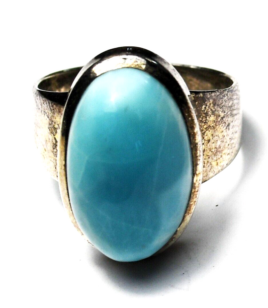 Sterling Silver Oval Larimar Solitaire Ring 21mm Size 9