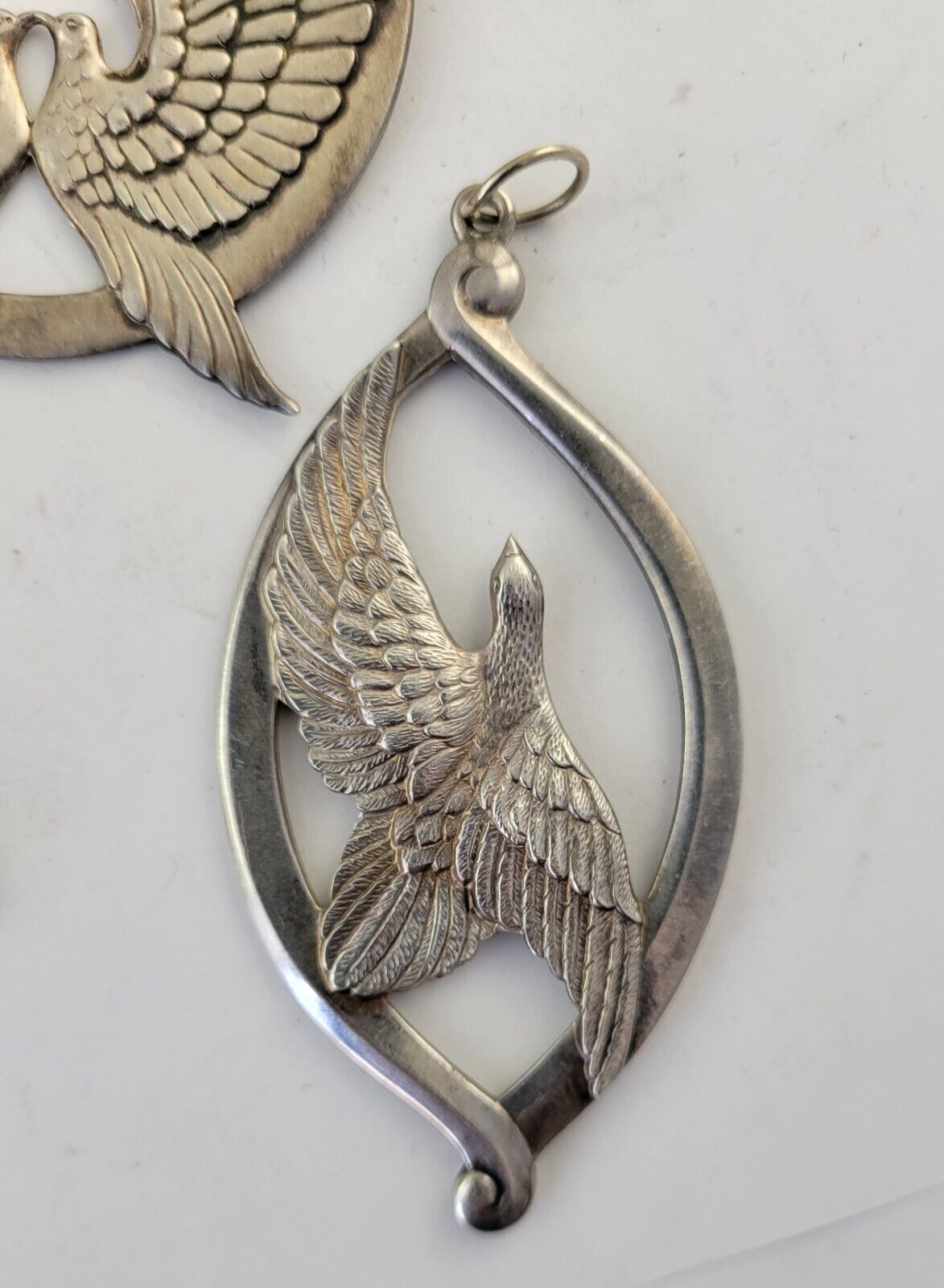 Vintage 1970s Wallace Sterling Silver Peace On Earth Ornaments 3.6oz. Doves 4pc.