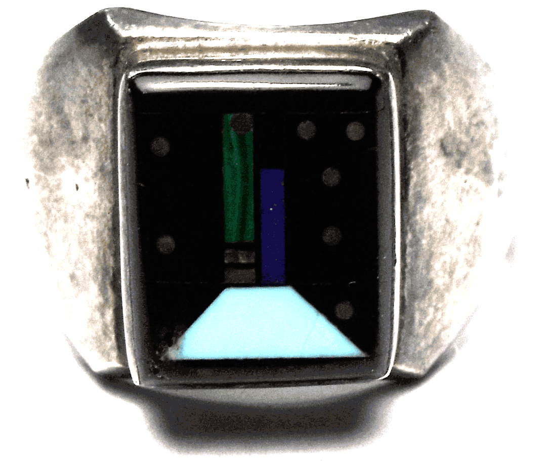 Sterling Silver CT Micro Inlay 15mm  Ring Size 9 Turquoise Onyx Malachite