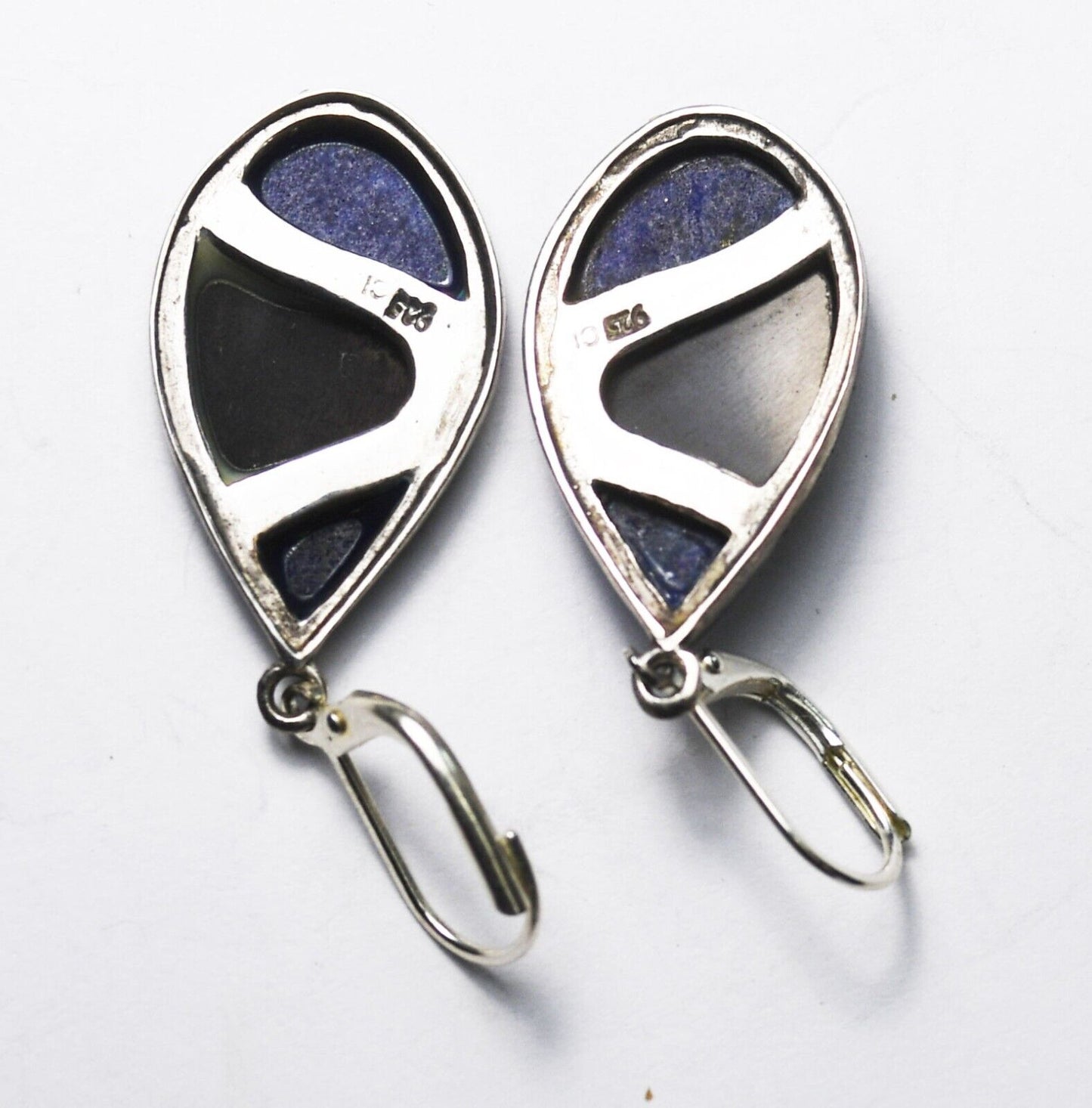 Sterling Silver Lapis Onyx Inlay Teardrop Dangle 43mm x 15mm