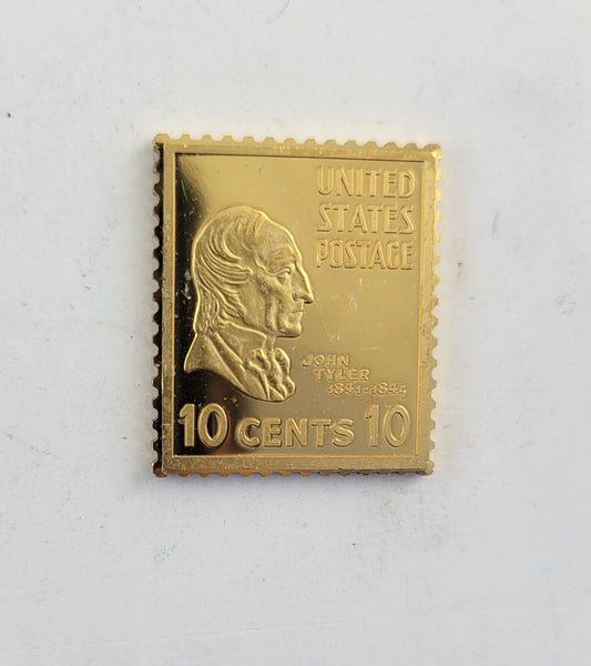 USPS United We Stand .999 Fine Silver Gold Plated Stamp John Tyler  .35oz.