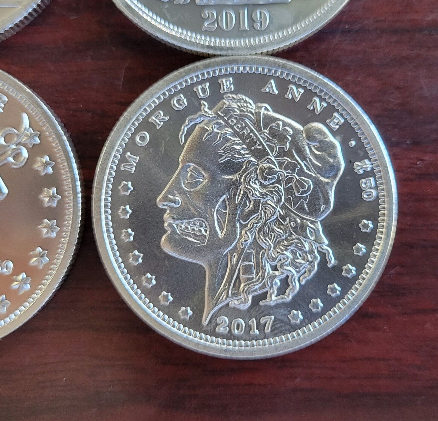 7pc Set Of Zombucks .999 Fine Silver 1oz. Zombuff, Morgue Anne, Murk Diem