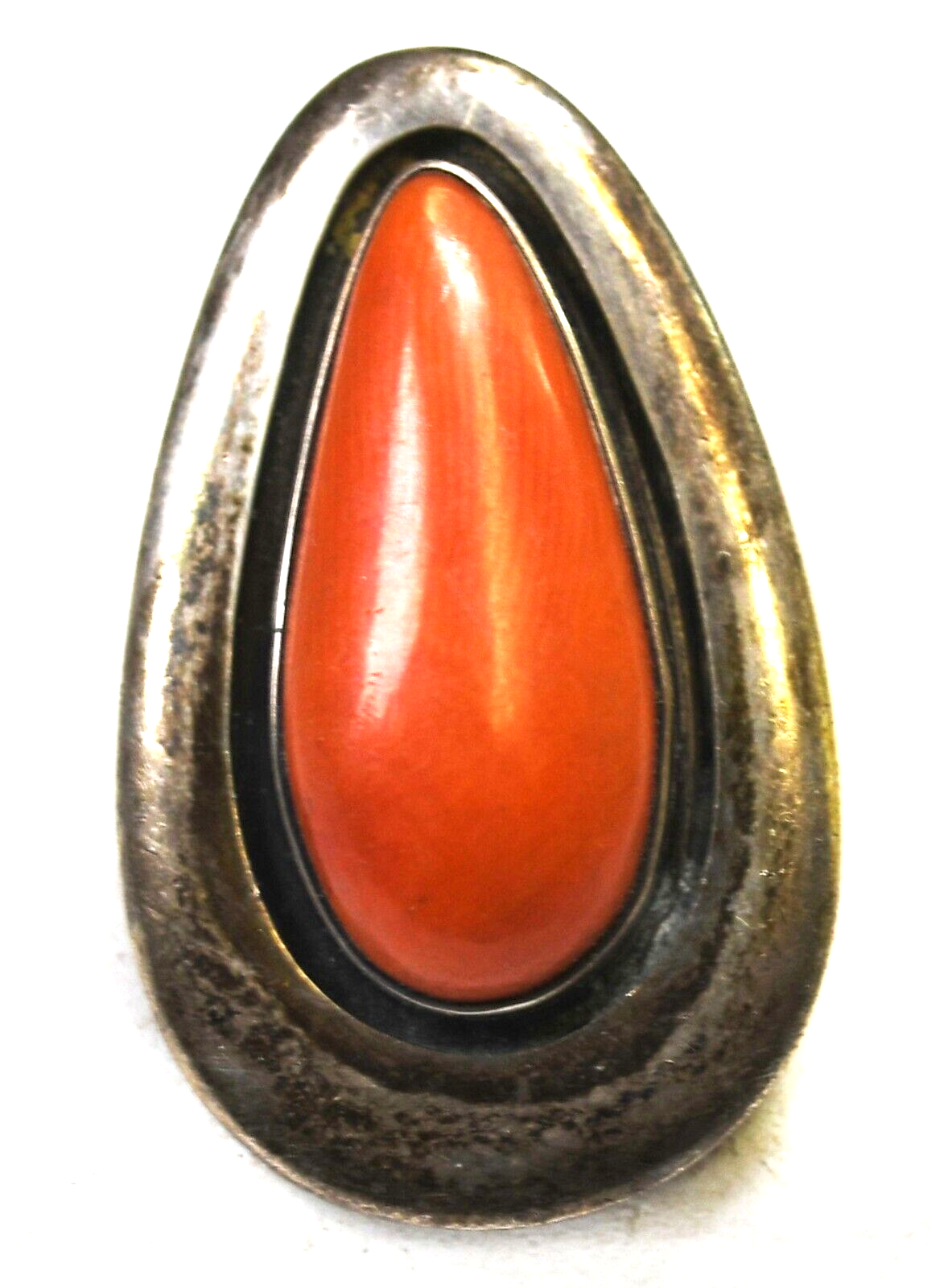 Sterling Silver Duran Teardrop Ovoid Coral Ring 37mm Size 6-1/2