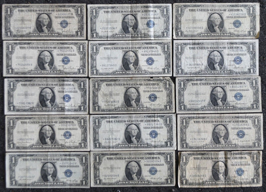 15- $1 Silver Certificate Blue Seal Star Notes Lot 1-35C 3-35D 7-35E 2-35G 2-35F