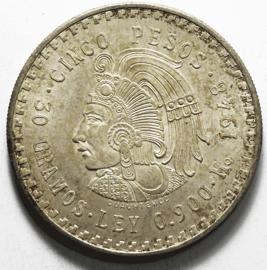 1948 Mexico Estados Unidos Mexicanos Five 5 Pesos Silver Coin KM# 465