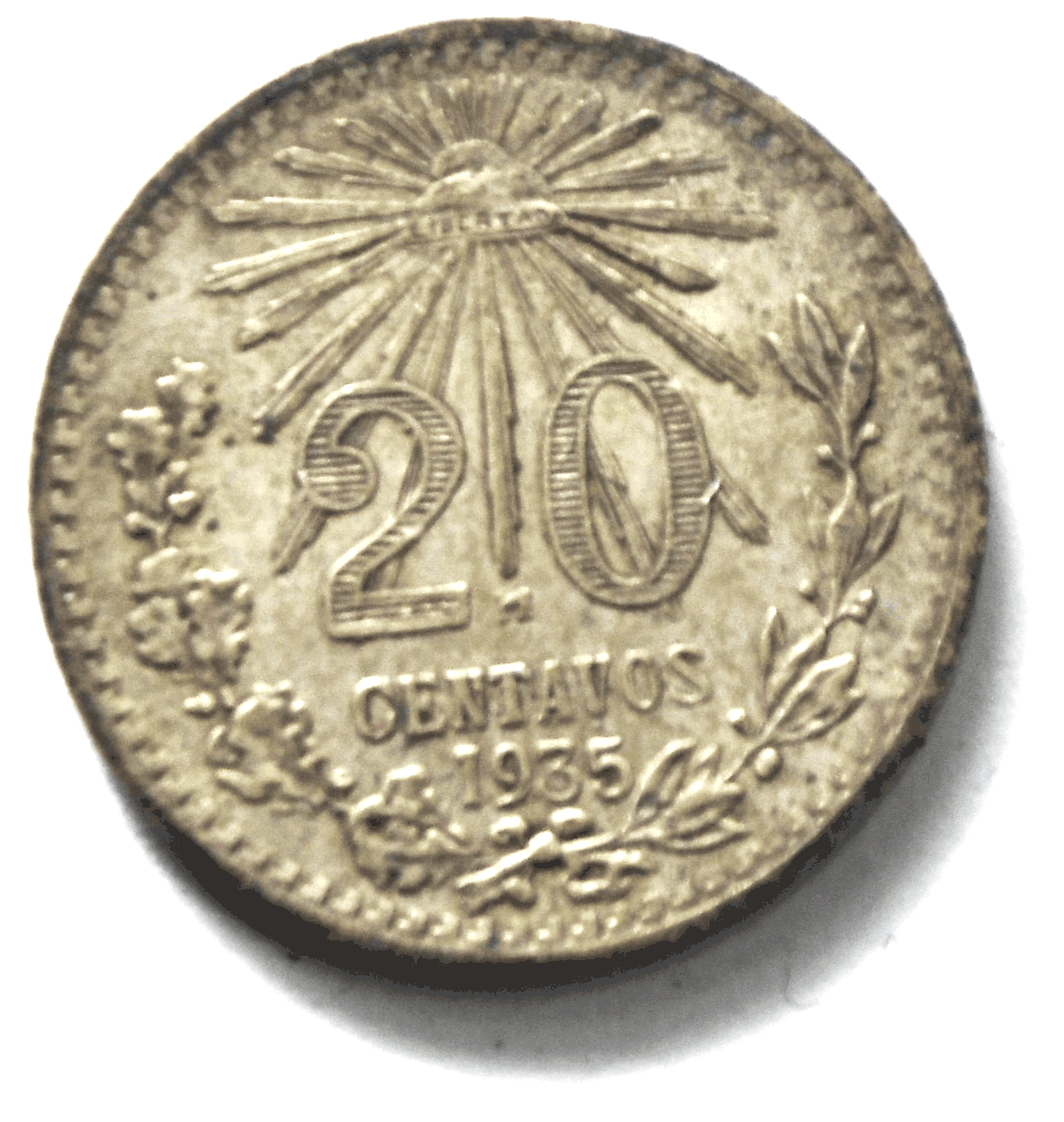 1935 Mexico Estados Unidos Mexicanos 20 Centavo Silver Coin KM# 438