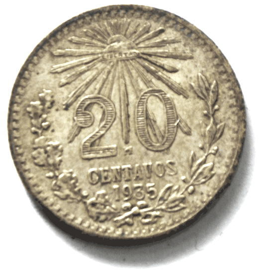 1935 Mexico Estados Unidos Mexicanos 20 Centavo Silver Coin KM# 438