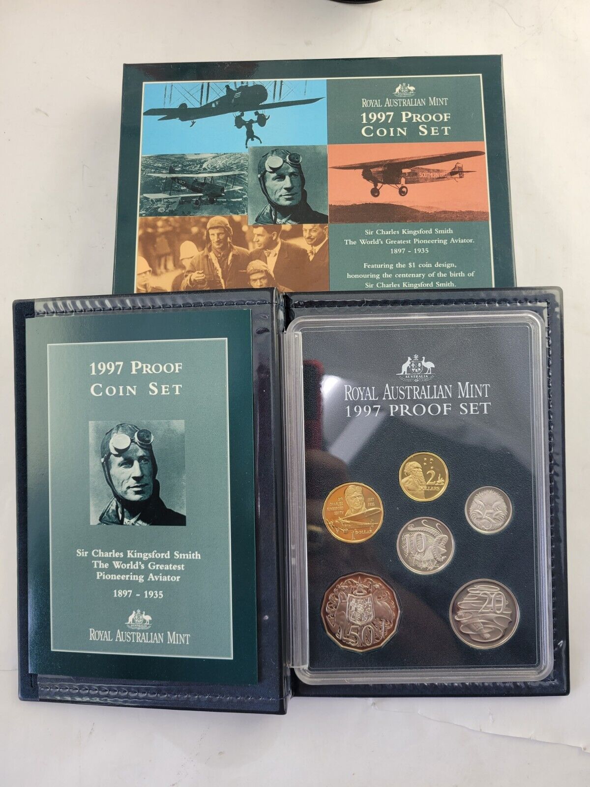 1997 Australian 6 coin Proof Set, $2, Sir Charles Kingsford Smith, Aviator