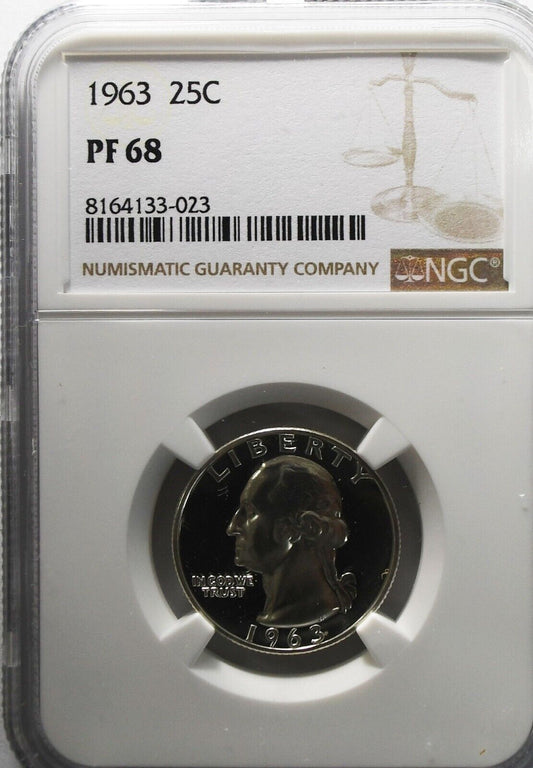 1963 25c Washington Proof Silver Quarter Dollar NGC PF68