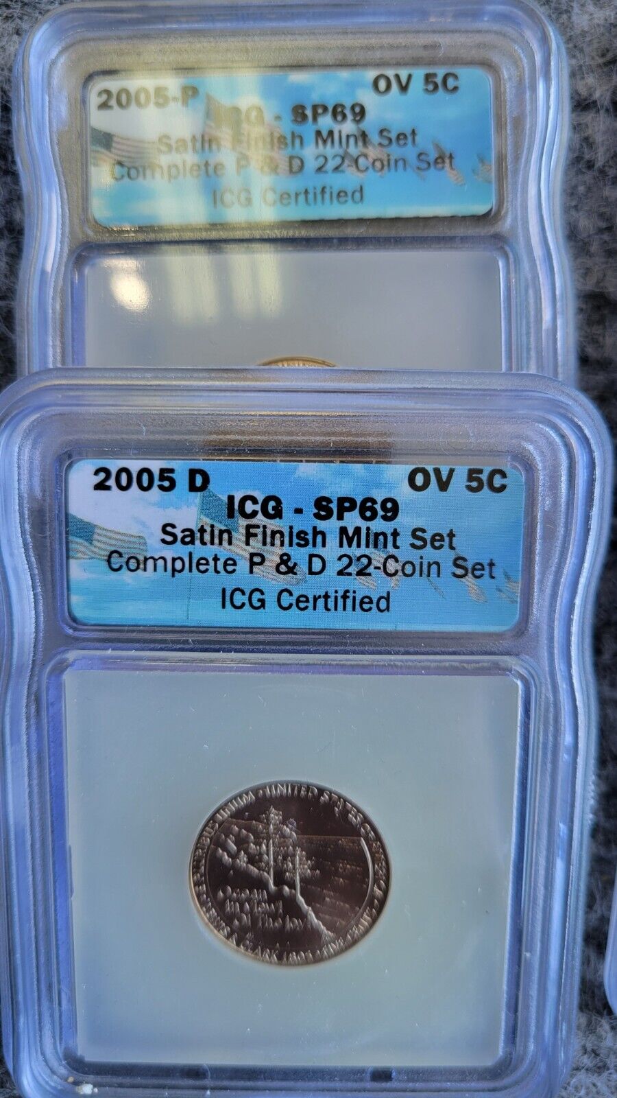 2005-P & D Satin ICG SP69 Set Sacagawea, Cent, Dime, Half, Quarter, Nickel 22pc