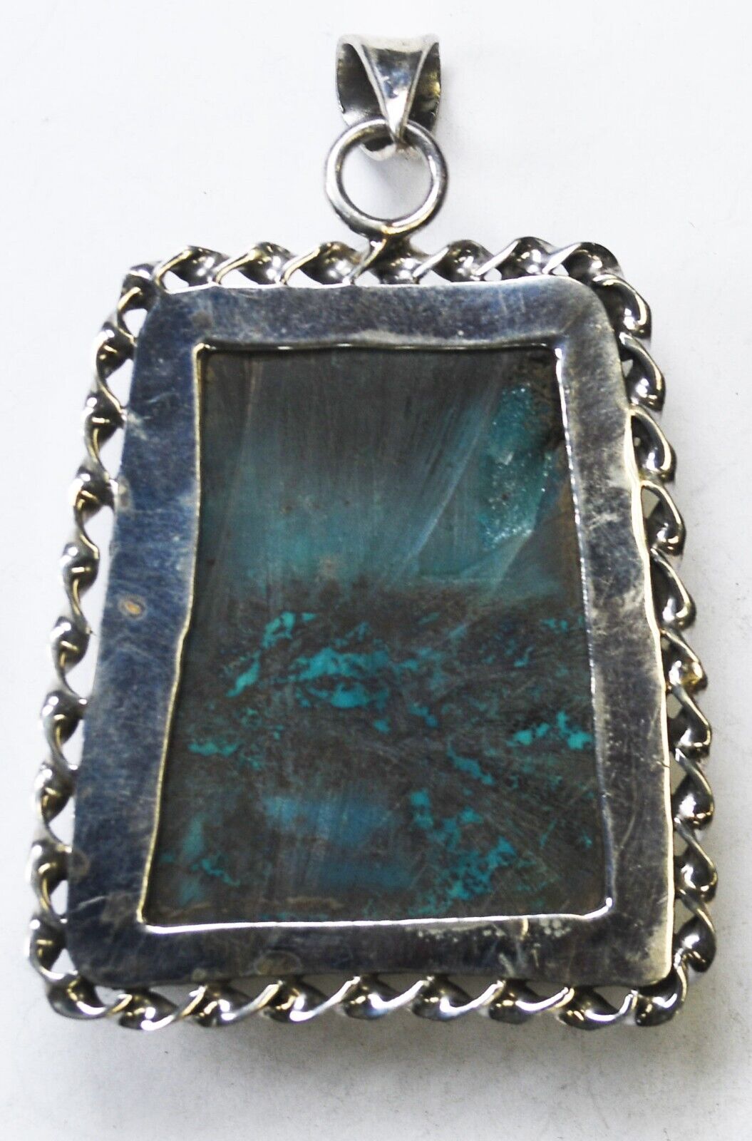 Sterling Silver Chrysocolla Pendant 60mm x 40mm