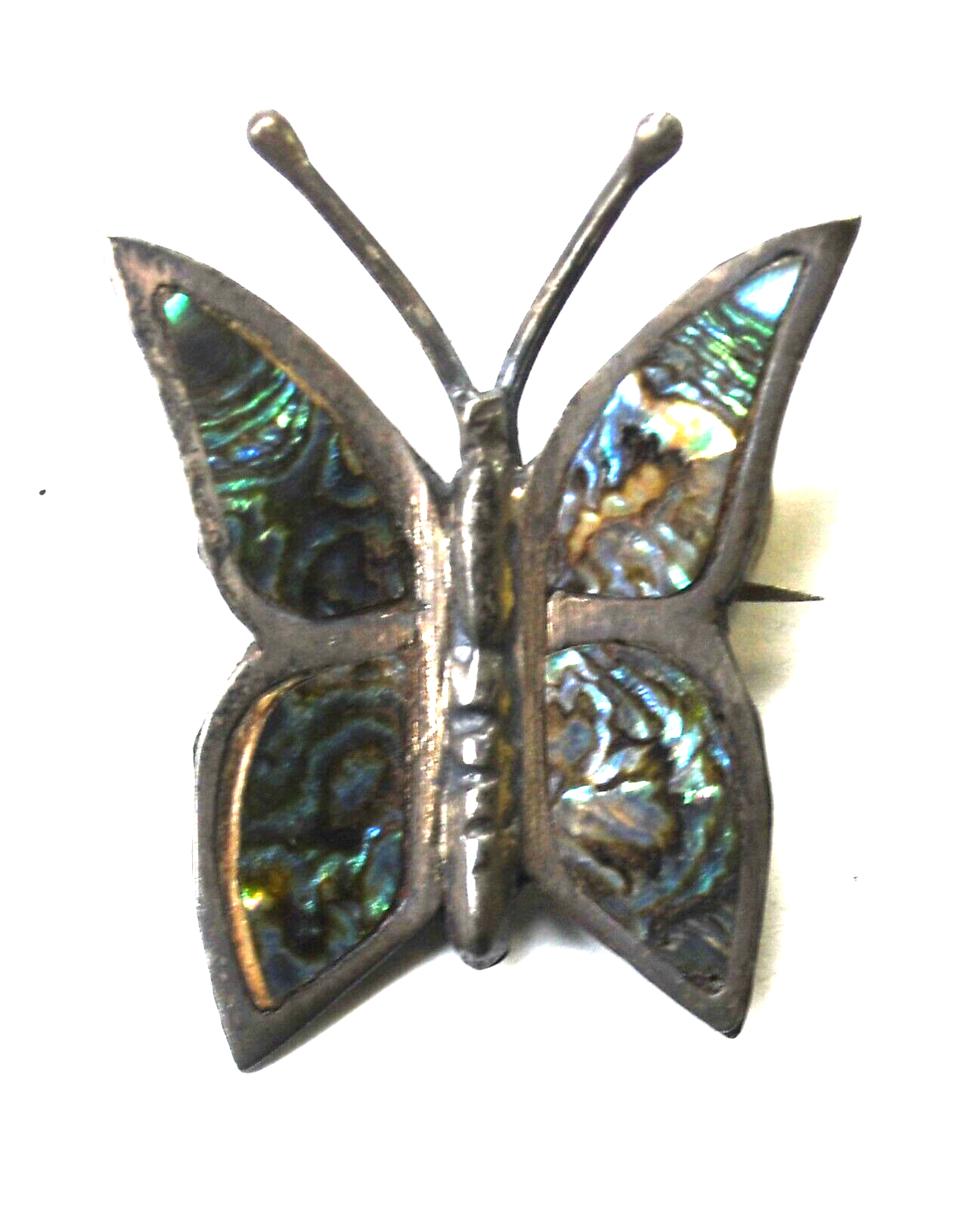 Sterling Silver Mexico Butterfly Abalone Inlay Brooch Pin 24mm x 29mm