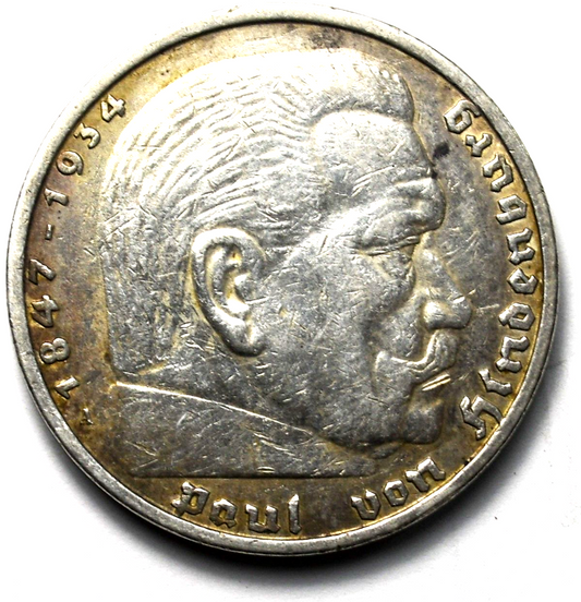 1936 A Germany Third Reich 5 Five Silver Reichsmark KM# 86