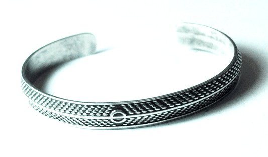 Antique Sterling Silver Arrow Textured Beaded Cuff Bracelet 8mm 6.25" Wrist