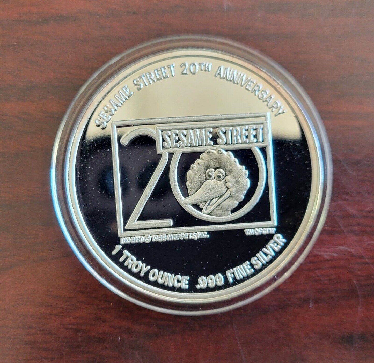 Bert Sesame Street 20th Anniversary Enameled 1oz.Silver Round .999 Fine