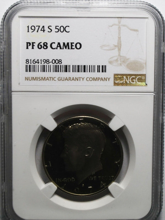 1974 S 50c Kennedy Half Dollar NGC PF68 Cameo Proof San Francisco