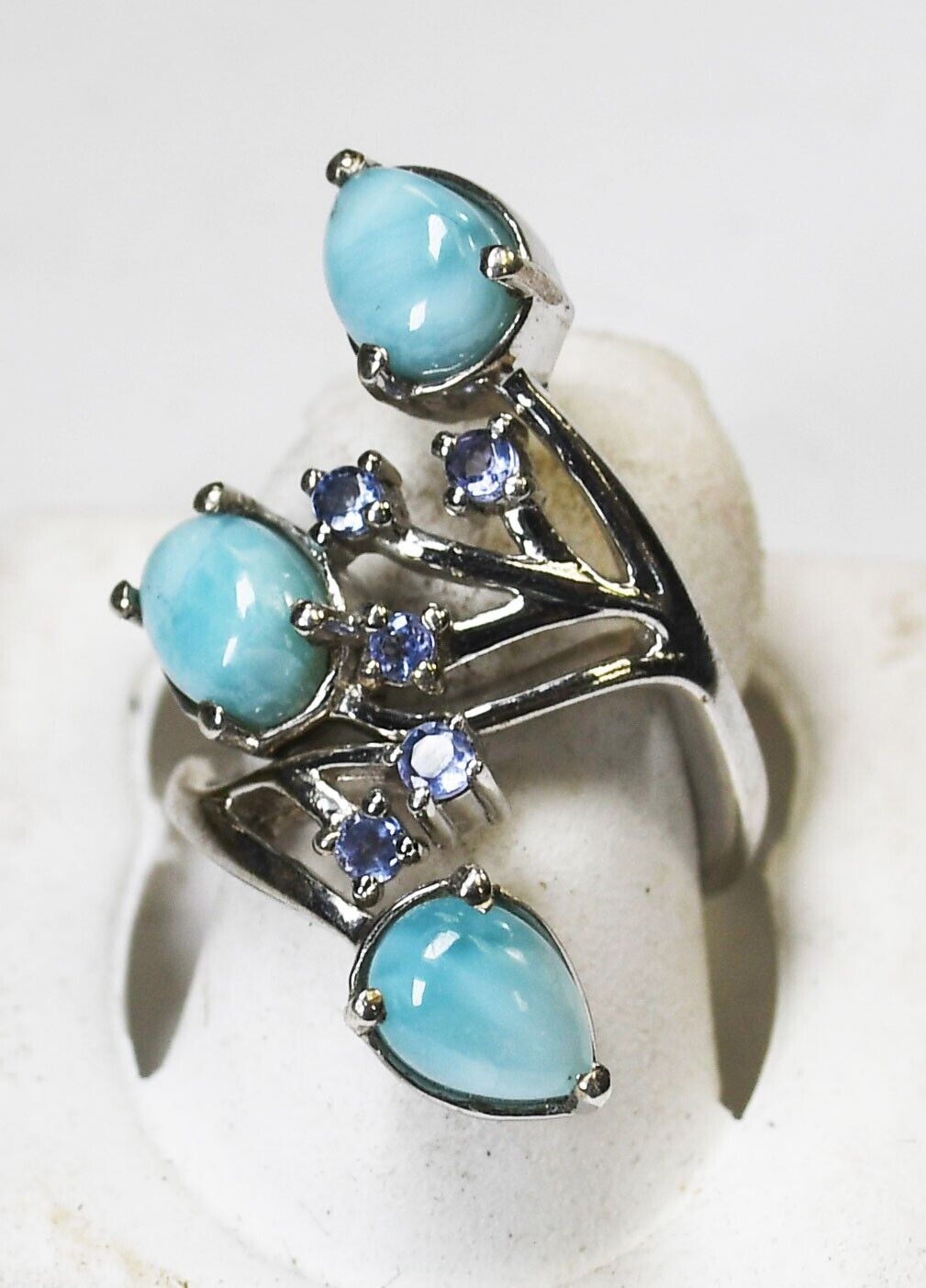 Sterling Silver Larimar Tree Branch Adjustable Ring 29mm Size 4