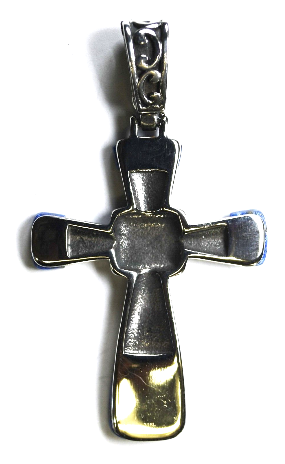 Stainless Steel Blue Lapis Cross Pendant 71mm x 40mm Openable Magnetic Bale