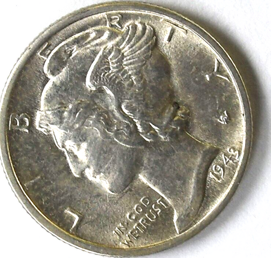 1943 D 10c Mercury Silver Dime Rare Ten Cents Denver AU