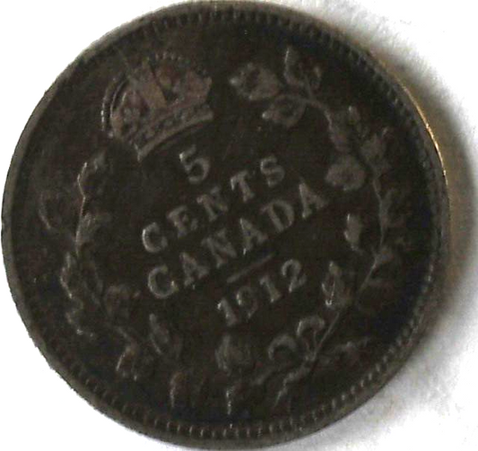 1912 Canada 5c Five Cents Silver Coin Half Dime KM# 22
