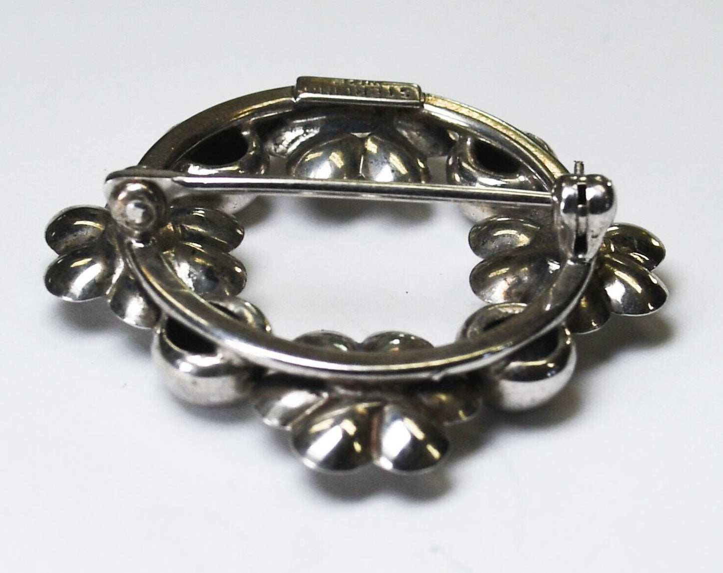 Sterling Silver WRF Flower Wreath Brooch Pin 35mm