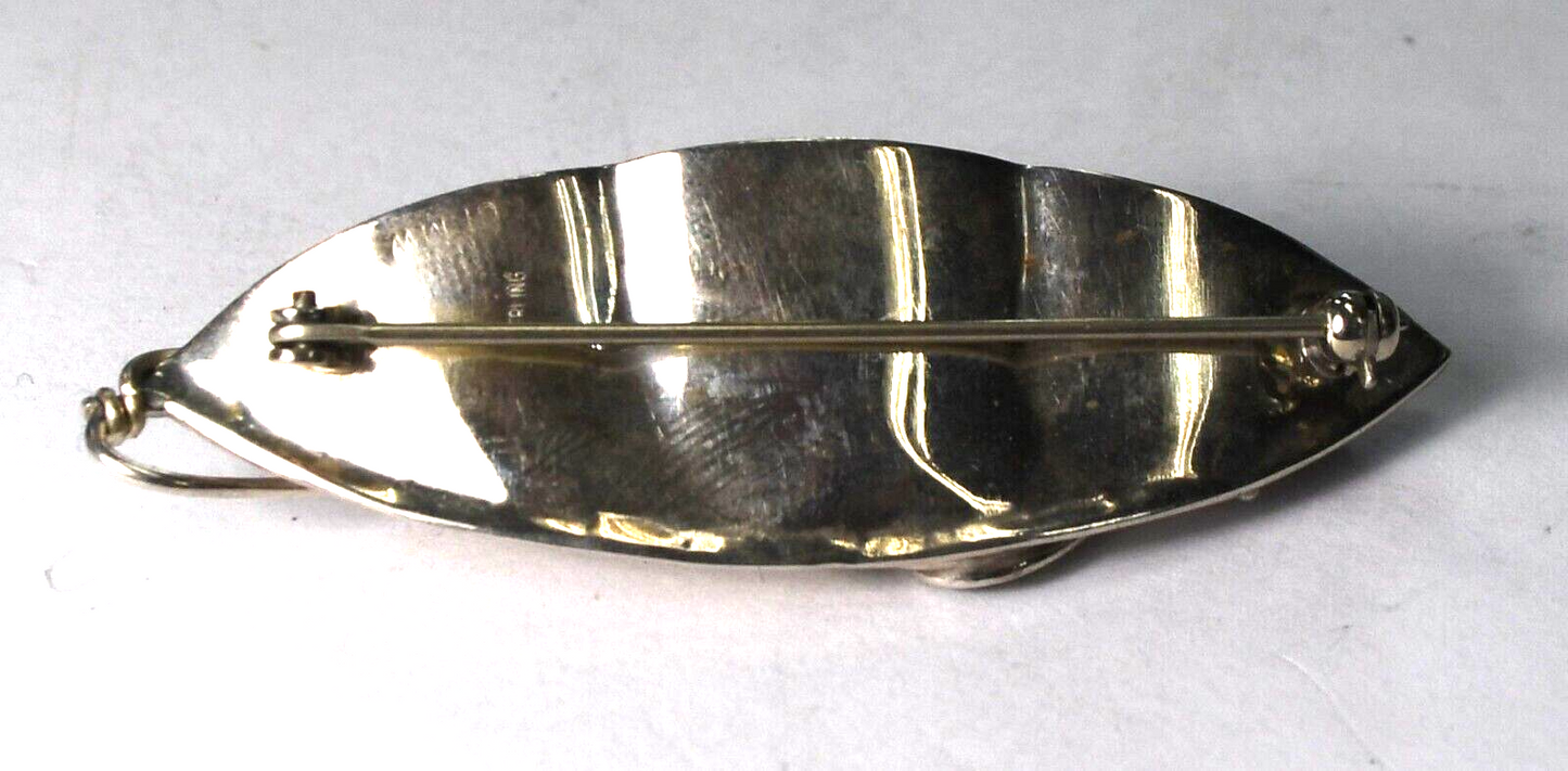 Sterling Silver GFMW Peapod Malachite Brooch Pin 62mm x 17mm