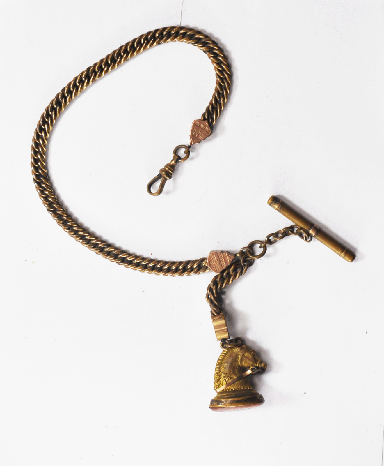 Gold Filled Pocket Watch 8mm T Bar Chain Horse Chess Piece 1-1/2" x 1" Fob 71g