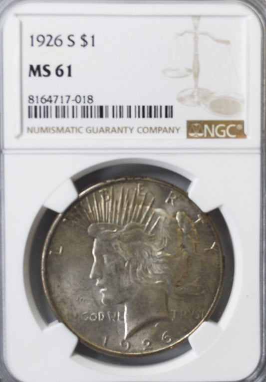 1926 S $1 Peace Silver One Dollar US NGC MS61 San Francisco