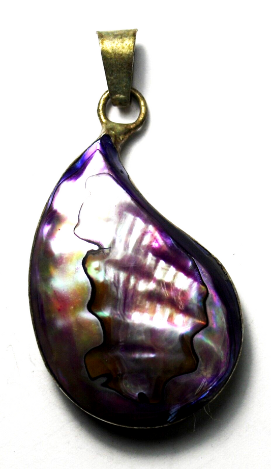 Sterling Silver Purple Mother of Pearl Teardrop Pendant 50mm x 26mm