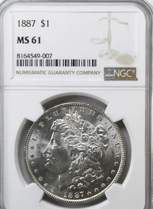 1887 $1 Morgan Silver Dollar MS61 NGC Philadelphia Uncirculated