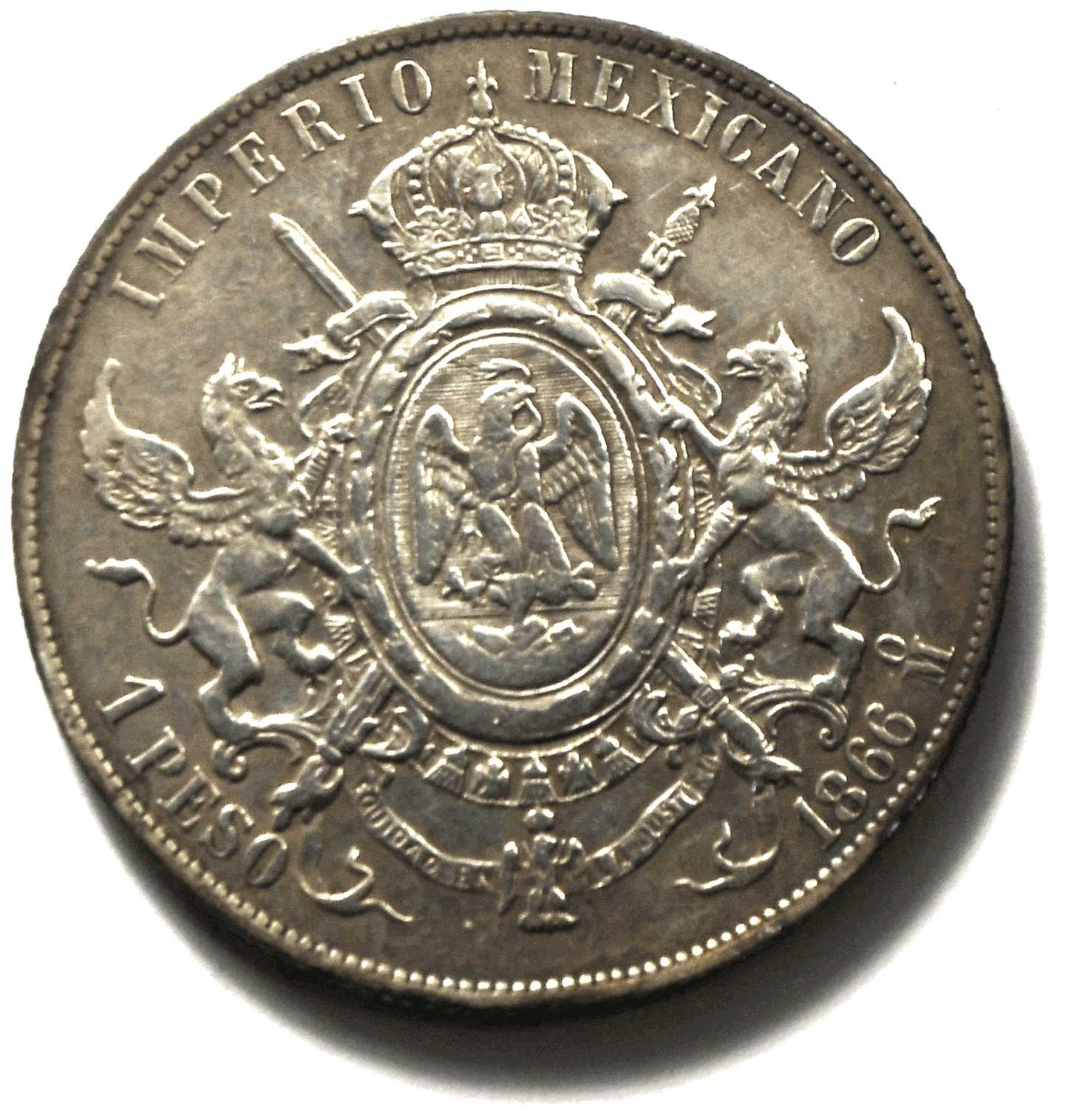 1866 Mo Mexico Empire Of Maximilian Peso KM# 388.1 Silver Coin Cleaned