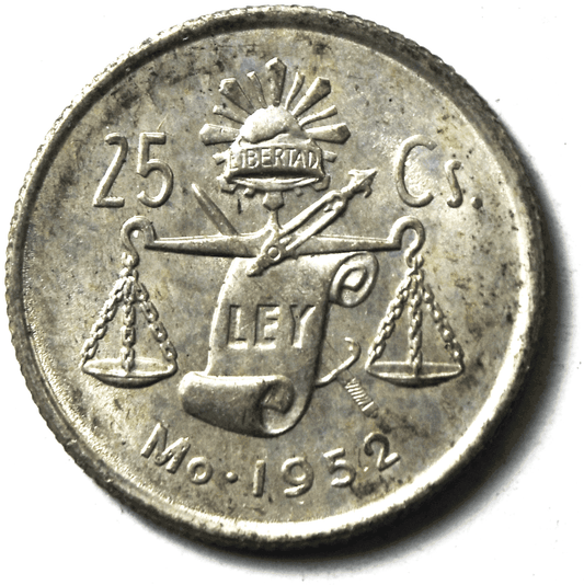 1952 Mexico Estados Unidos Mexicanos Twenty Five Centavos 25c Silver Coin KM#462