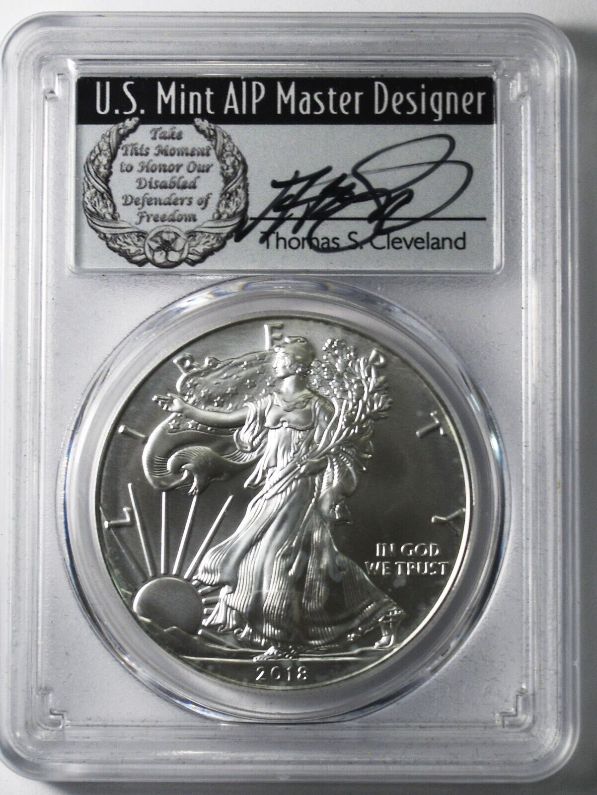 2018 $1 Silver American Eagle PCGS MS70 First Day Thomas Cleveland