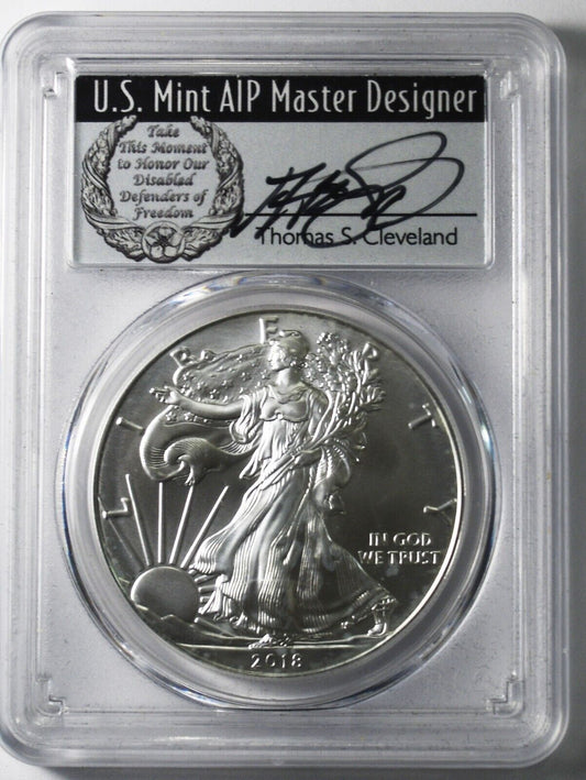 2018 $1 Silver American Eagle PCGS MS70 First Day Thomas Cleveland