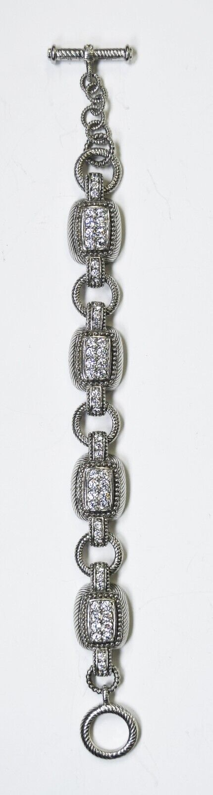 Sterling Judith Ripka CZ Cluster Toggle Bracelet 15mm 8"