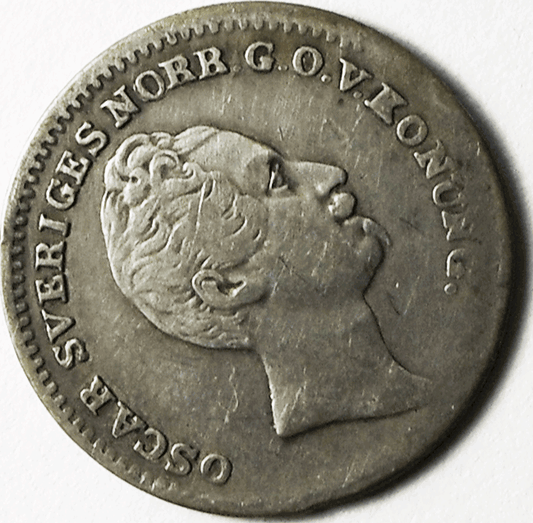 1848 Sweden 1/16 Riksdaler Silver Coin KM# 665