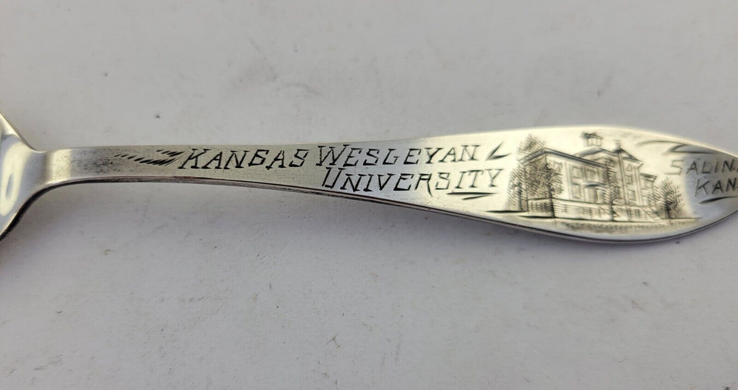 1915 Wesleyan University 5 5/8" Sterling Silver Souvenir Spoon Kansas .65oz