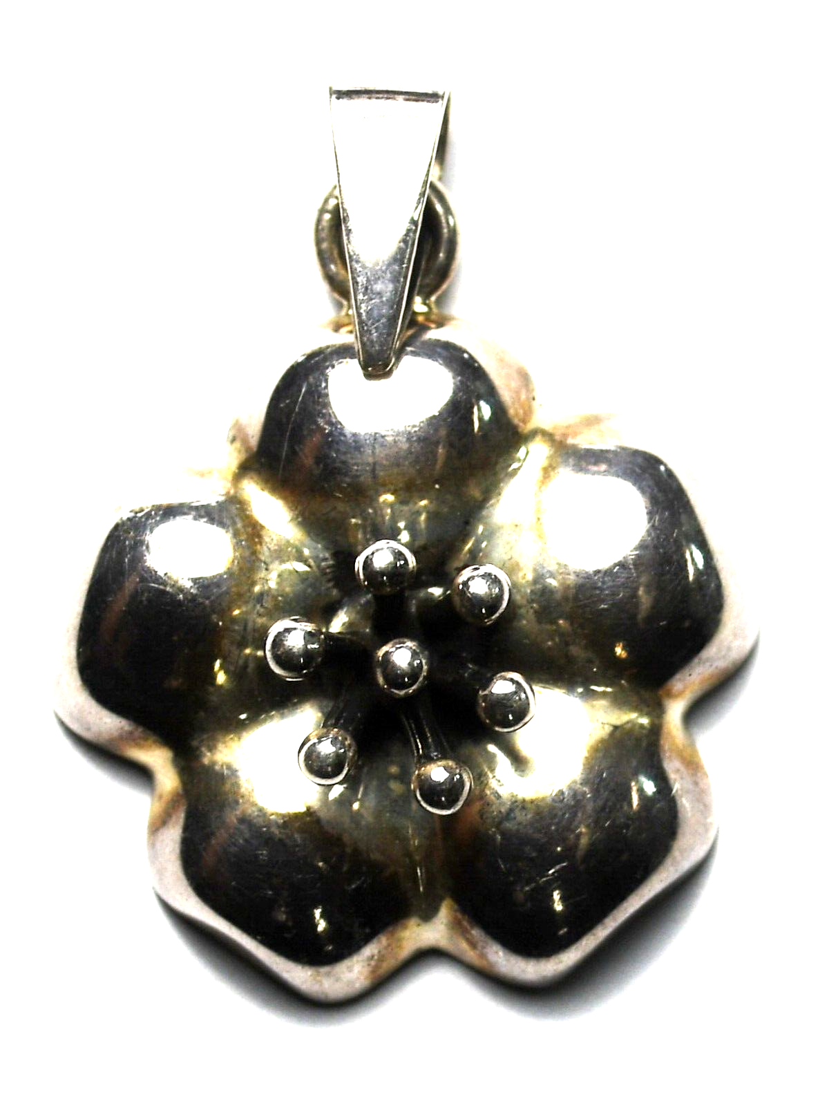 Sterling Silver CII Mexico Hibiscus Flower Pendant 43mm x 29mm